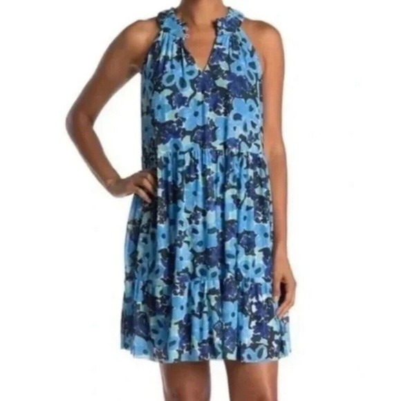 Donna Morgan Dresses & Skirts - Donna‎ Morgan Floral Print Halter Neck Tiered Dress Sleeveless Blue Size